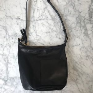 Clare V black leather shoulder bag with pocket